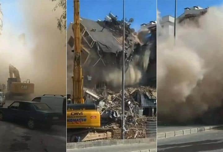 Kuşadası’nda yıkımı yapılan 5 katlı bina çöktü