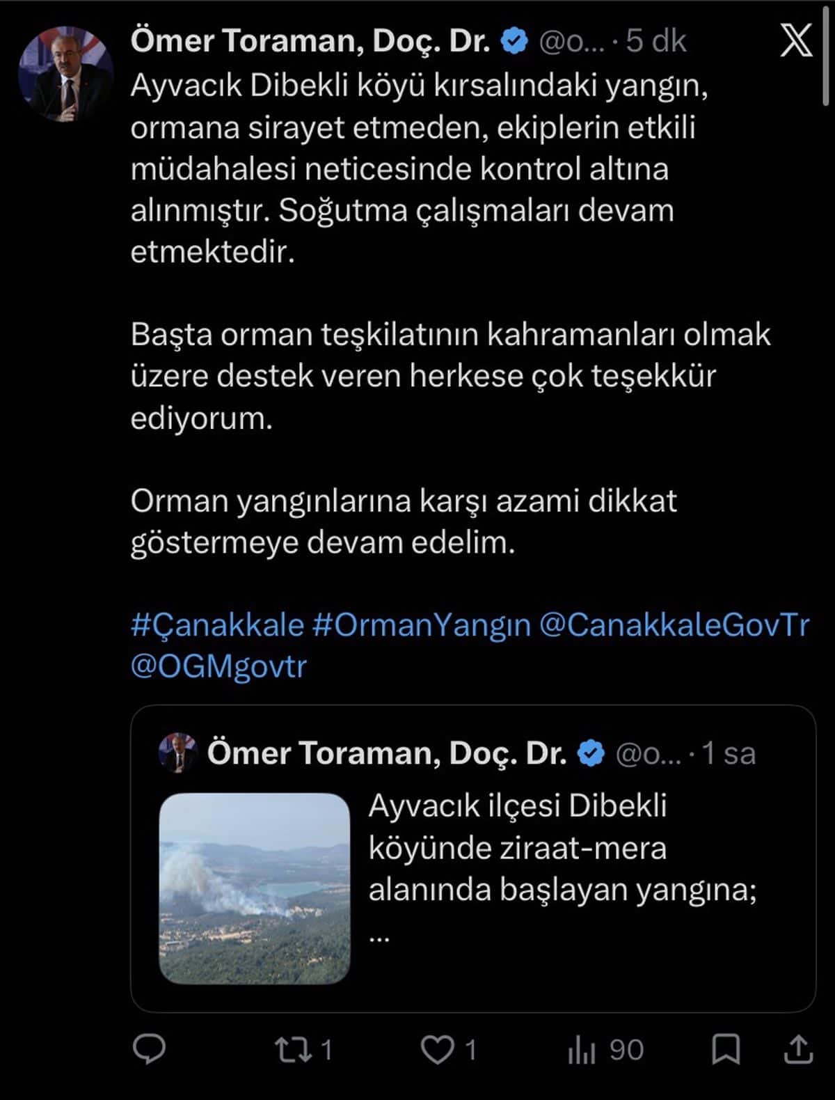 Ayvacık'ta Yangın Kontrol Altında Ayvacık'ta Yangın Kontrol Altında