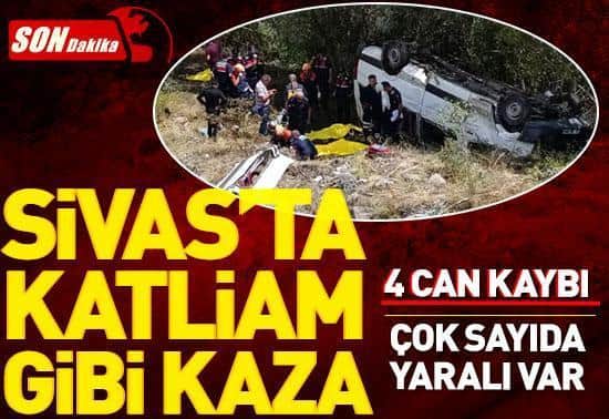 Sivasta yolcu minibüsü şarampole devrildi: 4 can kaybı Sivasta yolcu minibüsü şarampole devrildi: 4 can kaybı