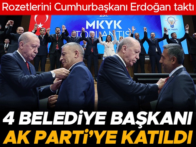 Cumhurbaşkanı Erdoğan, AK Partiye katılan belediye başkanlarına rozetlerini taktı Cumhurbaşkanı Erdoğan, AK Partiye katılan belediye başkanlarına rozetlerini taktı