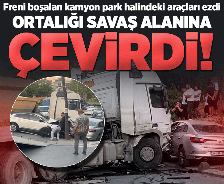 Esenler'de ortalık savaş alanına döndü! Freni boşalan kamyon park halindeki araçları ezdi Esenler'de ortalık savaş alanına döndü! Freni boşalan kamyon park halindeki araçları ezdi