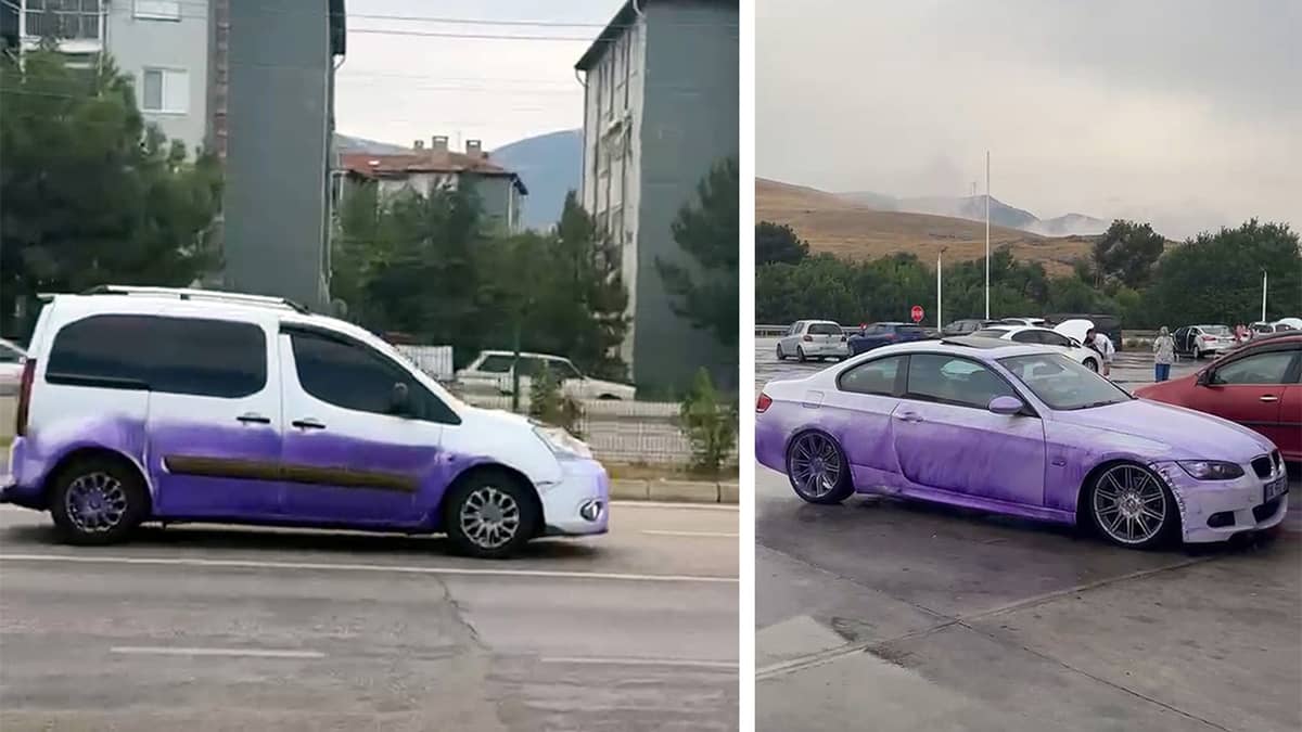 Geçenin aracını mor renge boyayan yol. Olayın sorumlusu bulundu Geçenin aracını mor renge boyayan yol. Olayın sorumlusu bulundu