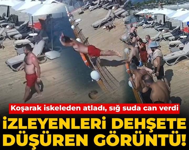 İzleyenleri dehşete düşüren görüntü! Koşarak iskeleden atladı, sığ suda can verdi İzleyenleri dehşete düşüren görüntü! Koşarak iskeleden atladı, sığ suda can verdi