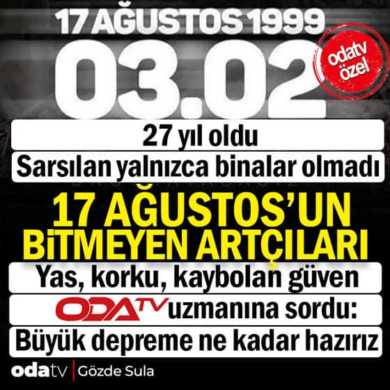 27 yıl oldu: 17 Ağustos'un bitmeyen artçıları... Odatv uzmanına sordu: Büyük depreme ne kadar hazırız 27 yıl oldu: 17 Ağustos'un bitmeyen artçıları... Odatv uzmanına sordu: Büyük depreme ne kadar hazırız