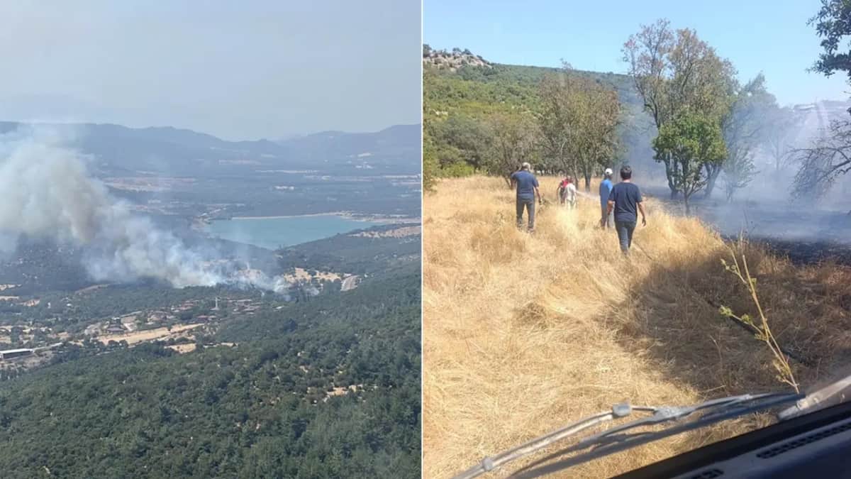 Çanakkale'de tarım arazisi ve merada yangın Çanakkale'de tarım arazisi ve merada yangın
