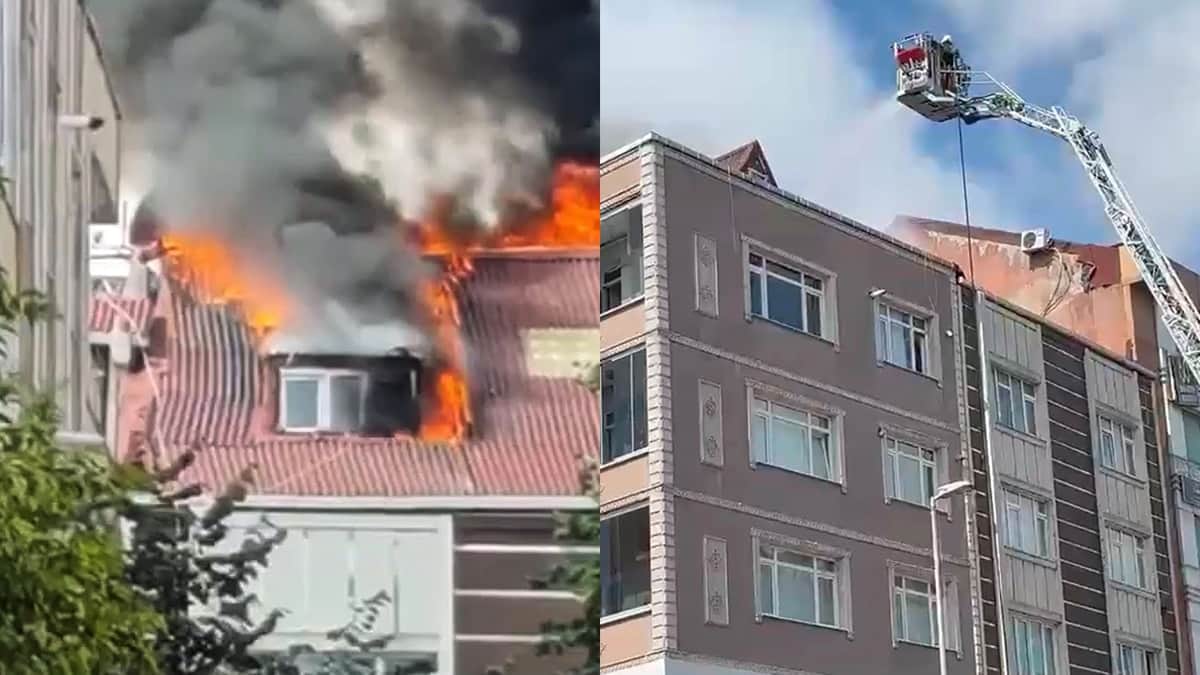 Bayrampaşa'da binanın çatı katında çıkan yangın söndürüldü Bayrampaşa'da binanın çatı katında çıkan yangın söndürüldü