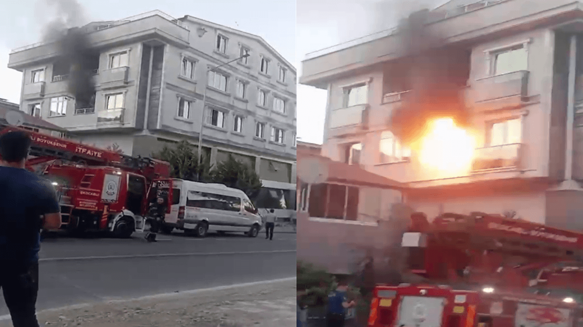 Yangın sırasında dairedeki patlama kamerada Yangın sırasında dairedeki patlama kamerada