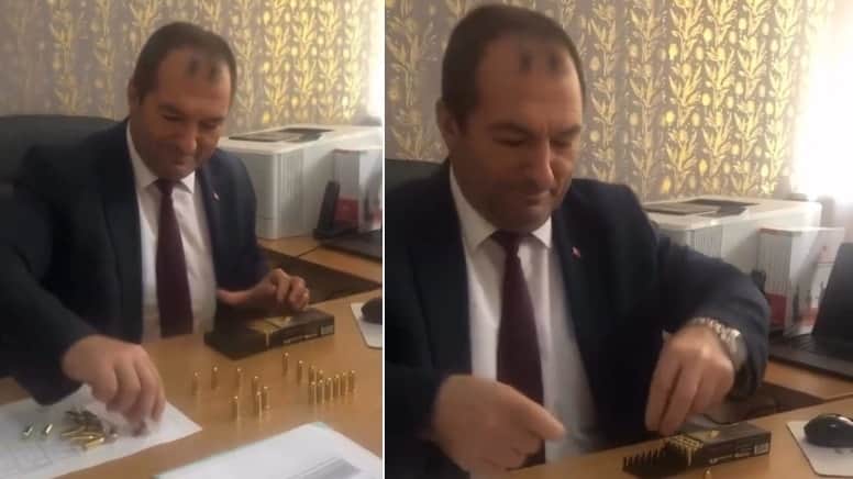 Tarım müdürü makam odasında mermileri dizdi Tarım müdürü makam odasında mermileri dizdi