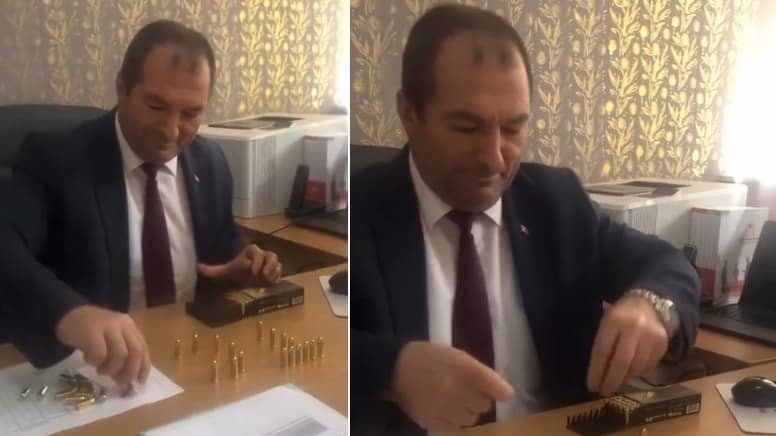 Tarım müdürü makam odasında mermileri dizdi Tarım müdürü makam odasında mermileri dizdi